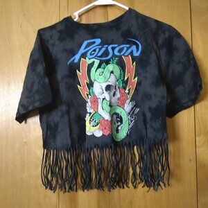 Poison Band Size XS Short Sleeve Crew Neck Tie Dye Graphic FRINGE T-Shirt